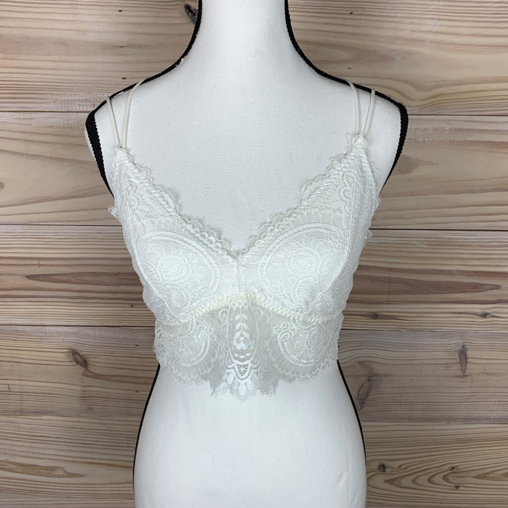 Gilly Hicks Bralette Womens Medium‎ White Lace Strappy Boho Longline Crop